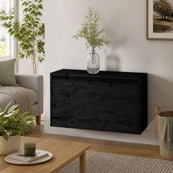 Wall Cabinet Unit Black 60x30x35 cm Solid Pinewood Construction