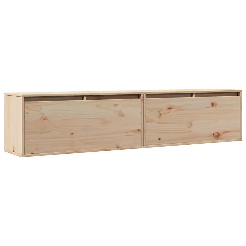 Wall Cabinets 2 pcs 80x30x35 cm Solid Pine Wood Floating Storage Shelves Brown