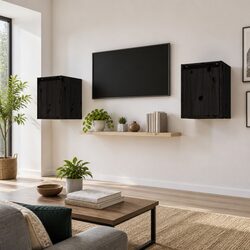 Floating Wall Cabinet Set Black 30x30x40 cm Pinewood