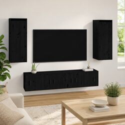 2 pcs Wall Cabinet Black Solid Wood Pine 30x30x80 cm