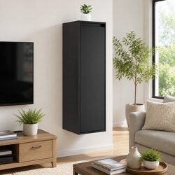 Set of 2 Wall Cabinets in Black - Solid Pine, 30x30x100 cm