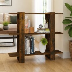 Brown Wooden Book Cabinet with Room Divider Functionality