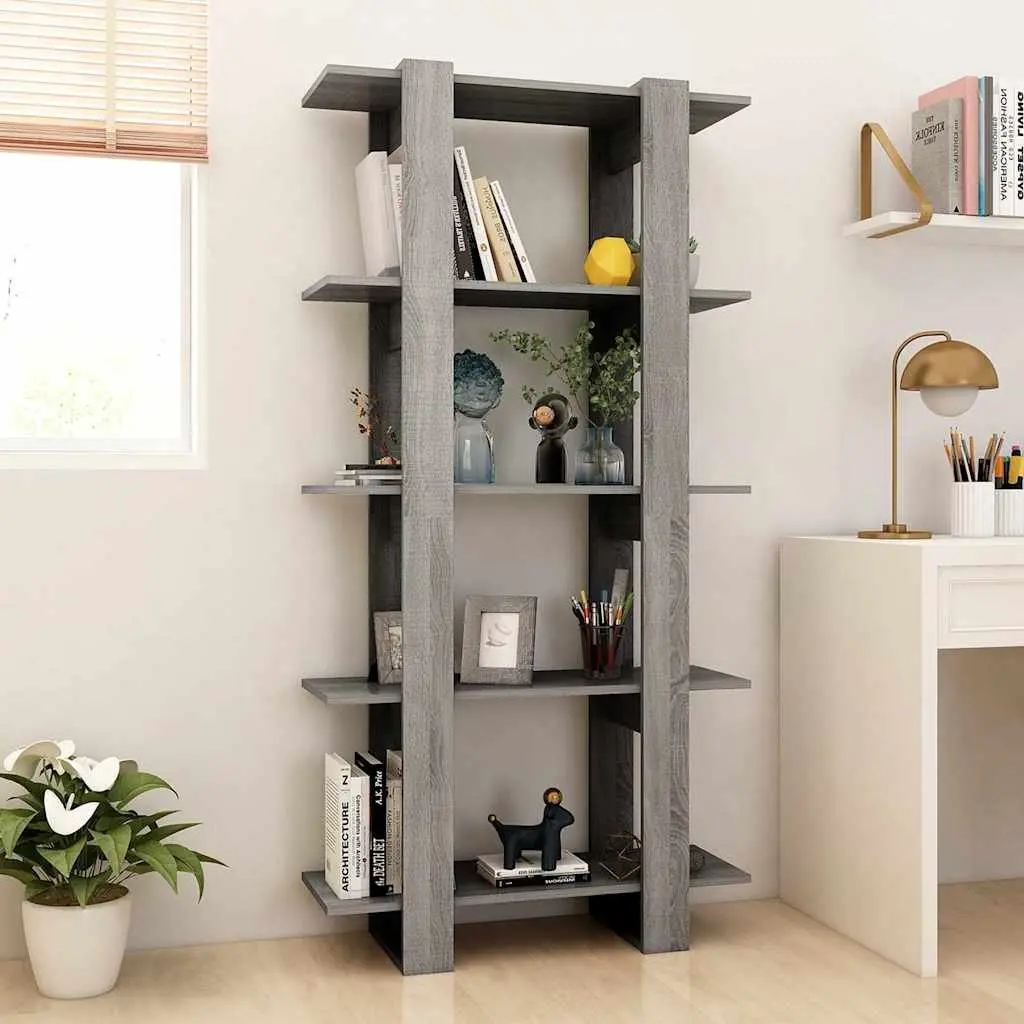 Book Cabinet Room Divider Engineered Wood Grey Sonoma 80W x 30D x 160H cm