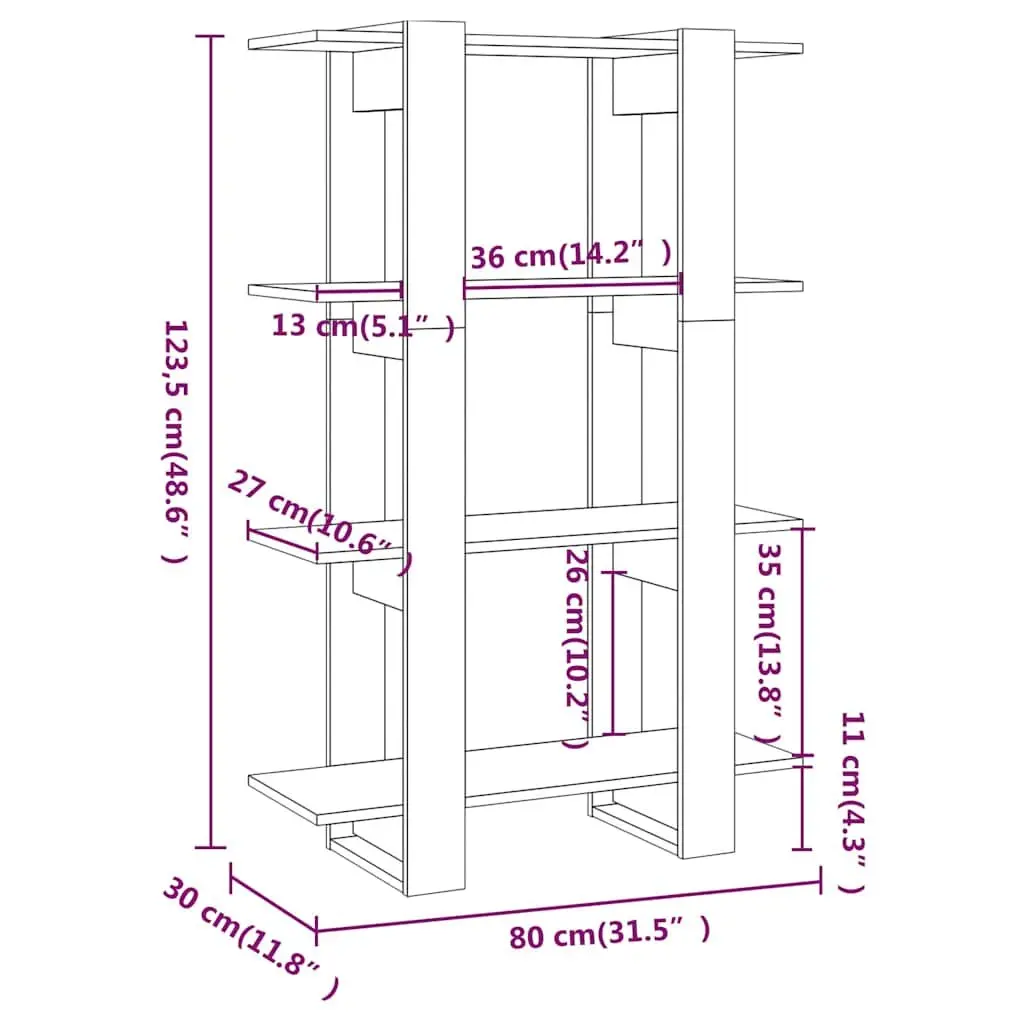 Book Cabinet Room Divider Grey Wooden Shelving Unit