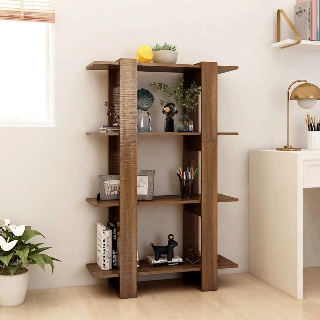Wooden Bookshelf Storage Unit Room Divider Stable Construction 80x30x123.5cm Brown Oak