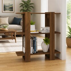 Room Divider Book Cabinet in Brown Oak with Storage