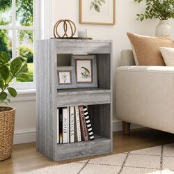 Grey Book Cabinet Room Divider with Adjustable Shelves