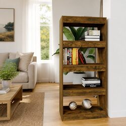 Engineered Wood Book Cabinet Room Divider in Smoked Oak