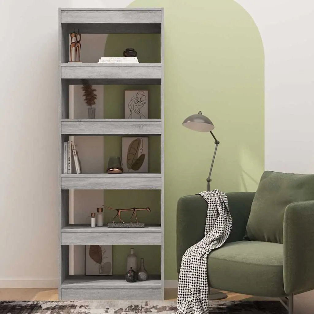 Engineered Wood Bookshelf Grey Sonoma 60x30x166cm Dual Purpose Storage Cabinet Room Divider