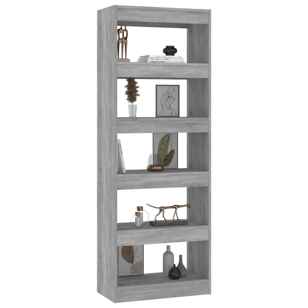 Engineered Wood Bookshelf Grey Sonoma 60x30x166cm Dual Purpose Storage Cabinet Room Divider
