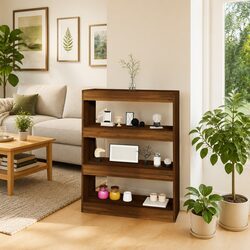 Engineered Wood Brown Oak Book Cabinet and Divider