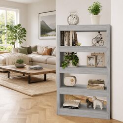 Wooden Bookcase Room Divider Grey 80x30x135cm