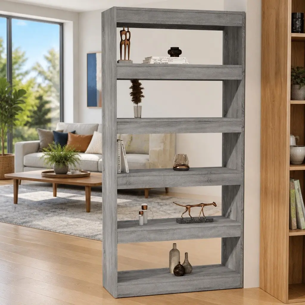 Book Cabinet Room Divider Sturdy Spacious 80x30x166cm Grey Sonoma Engineered Wood Shelving