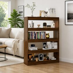 Storage Bookcase Room Divider in Brown Oak Finish