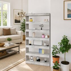 Wooden Book Cabinet Room Divider in Grey Sonoma Finish