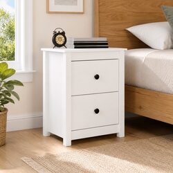 White Bedside Cabinet 50x35x61.5 cm in Solid Pine Wood