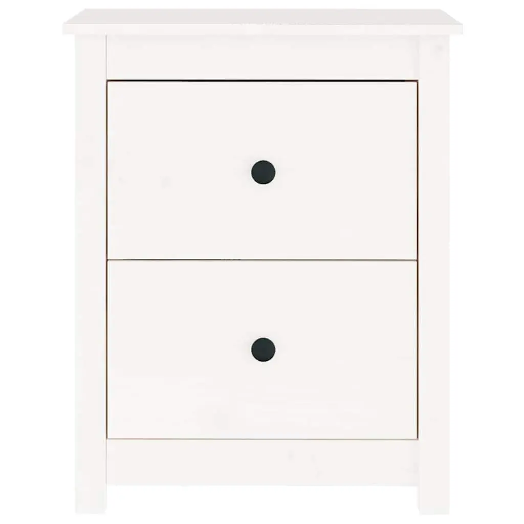 Bedside Cabinet Solid Pine Wood White 50x35x61.5 cm Two Drawers Nightstand