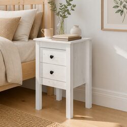 White Bedside Cabinet 40x35x61.5cm, 2 Drawers