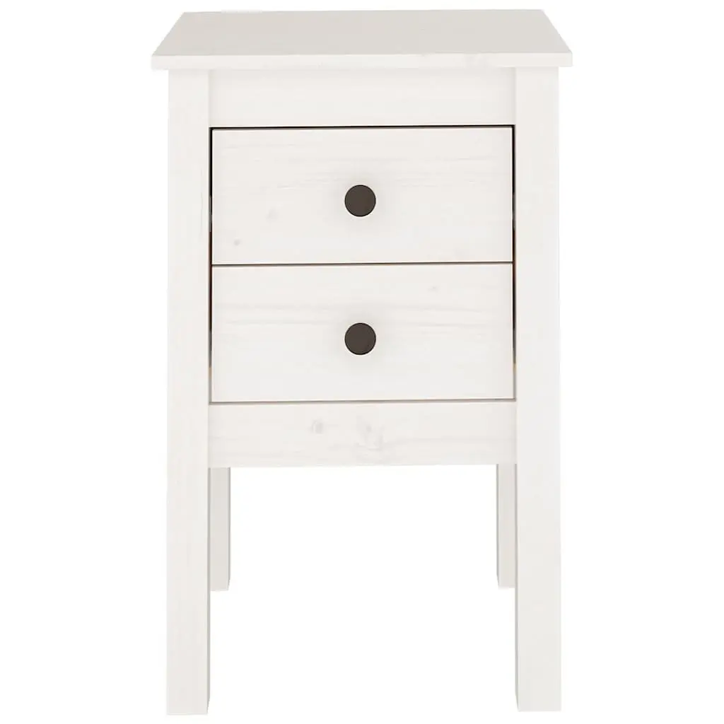 Bedside Cabinet Solid Wood 2 Drawer White 40x35x61.5cm Bedroom Storage Table