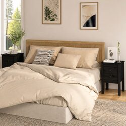 Black Bedside Cabinets Set of 2, Solid Pine Wood