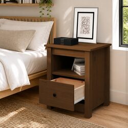 Brown Nightstand with Storage Drawer in Solid Pine