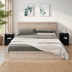 Set of 2 Black Pine Wood Bedside Cabinets 40x35x49 cm