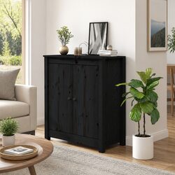 Black Solid Pine Sideboard Cabinet with Ample Storage Space