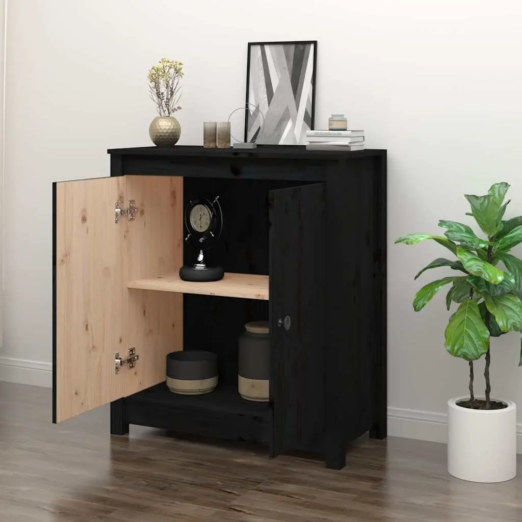 Sideboard Storage Cabinet Solid Pine Black 70W x 35D x 80H cm