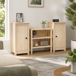 Set of 2 Solid Wood Sideboards - Brown Storage Cabinets