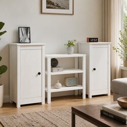 Solid Pine White Sideboard Cabinets, 2-Piece Set