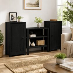 Set of 2 Black Solid Pine Wood Sideboards