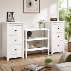 Set of 2 White Sideboards with Solid Pine Wood Construction