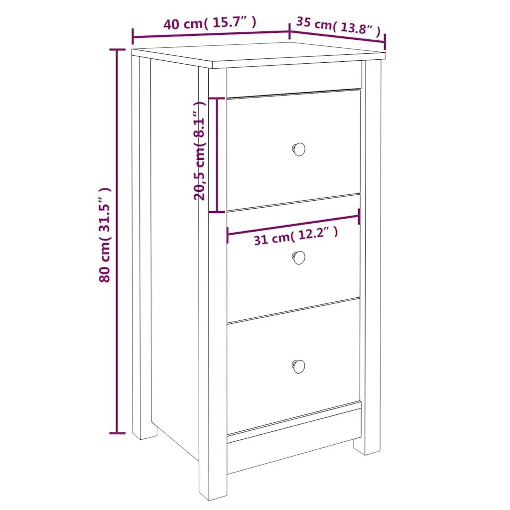 Solid Pine Wood Sideboard Storage Furniture Rustic Brown 40x35x80cm 2 Piece
