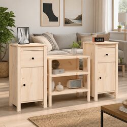 Solid Pine Wood Sideboards - 2 Piece Brown Storage Set