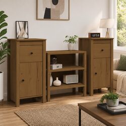 Brown Solid Pine Sideboard Cabinets - Set of 2