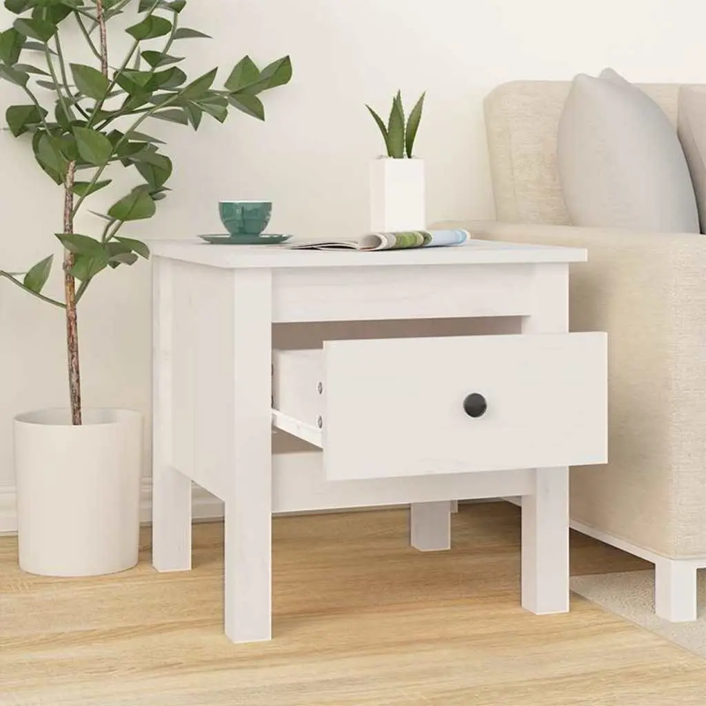 Side Tables Compact White Solid Wood Pine 40x40x39 cm 2 pcs