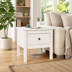 Compact White Side Table with Solid Pine Construction