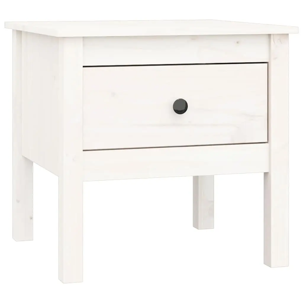 Side Table Drawer Storage Compact 50x50x49 cm White Solid Pine Wood