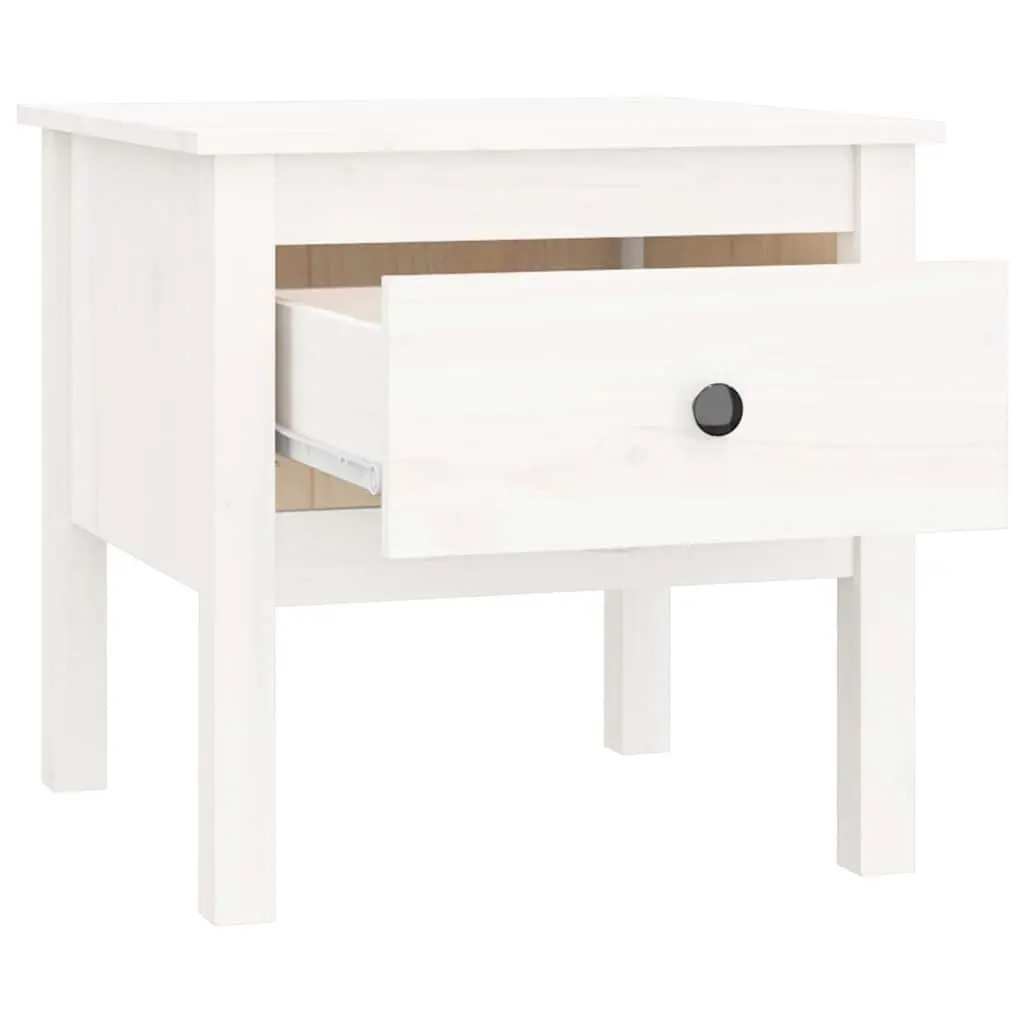 Side Tables Convenience Feature 50x50x49 cm White 2 Pieces Pine Wood Bedside End Tables with Drawer