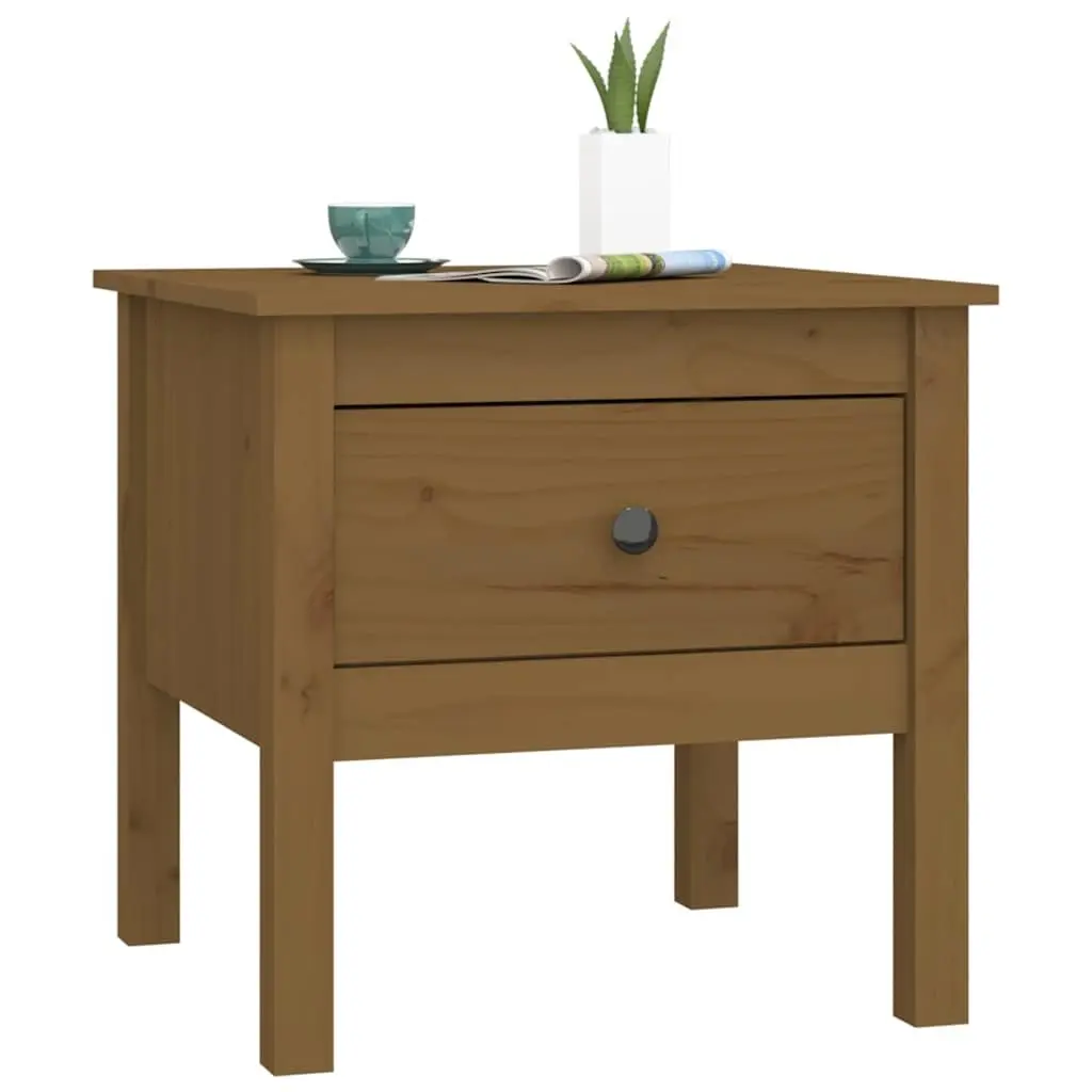 Solid Wood Pine Side Tables Compact Brown 2 Piece Nightstand for Living Room Bedroom