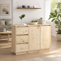 Pine Wood Sideboard with 2 Doors and 3 Drawers, Brown
