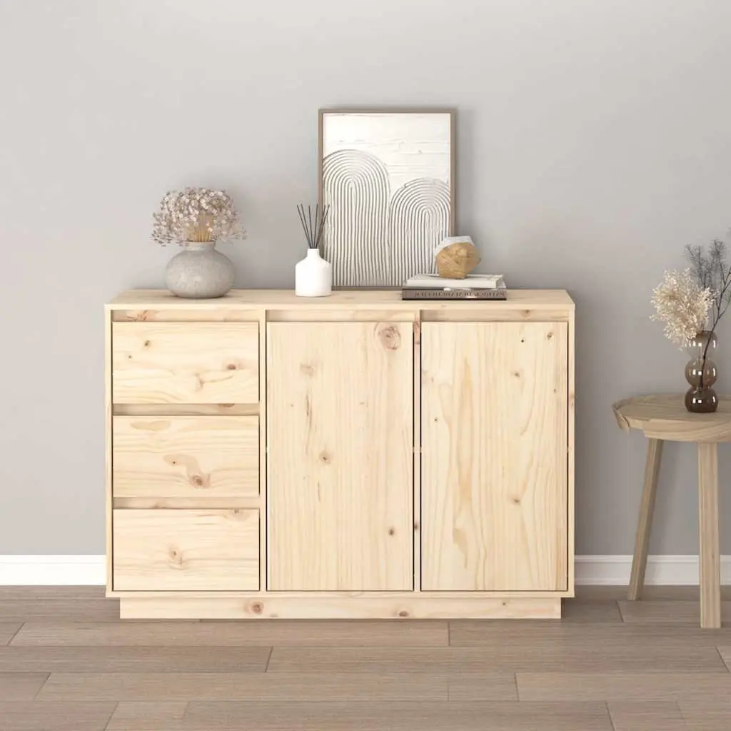 Solid Wood Pine Sideboard Ample Storage 2 Doors 3 Drawers Brown
