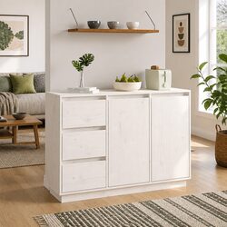 White Storage Cabinet with Solid Pine Wood Construction