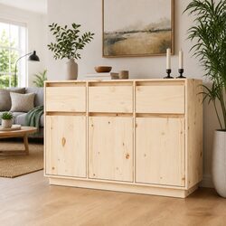 Solid Pine Wood Sideboard, Floating Design, 111x36x75 cm