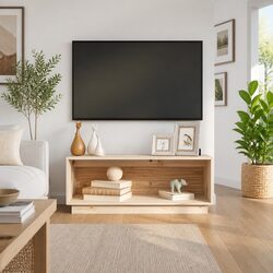 90x35x35 cm TV Cabinet in Solid Pine Wood with Storage