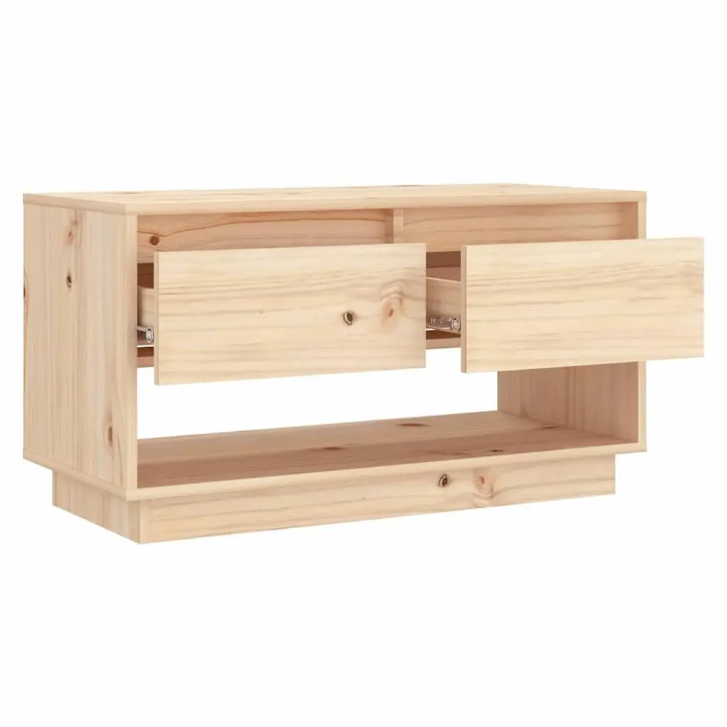 Solid Pine Wood TV Stand with Drawers 74cm x 34cm x 40cm Brown Storage Unit