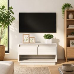 Functional White Pine Wood TV Cabinet Dimensions 74x34x40 cm