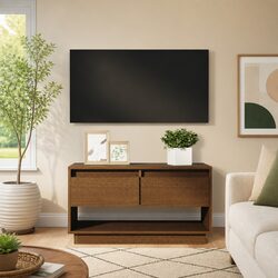 Honey Brown Solid Pine TV Cabinet with Storage Drawers