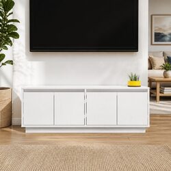 TV Cabinet 110x34x40 cm in White Solid Pine Wood