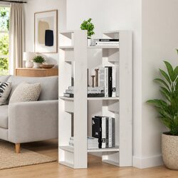 Solid Pine Wood Bookcase and Divider in White